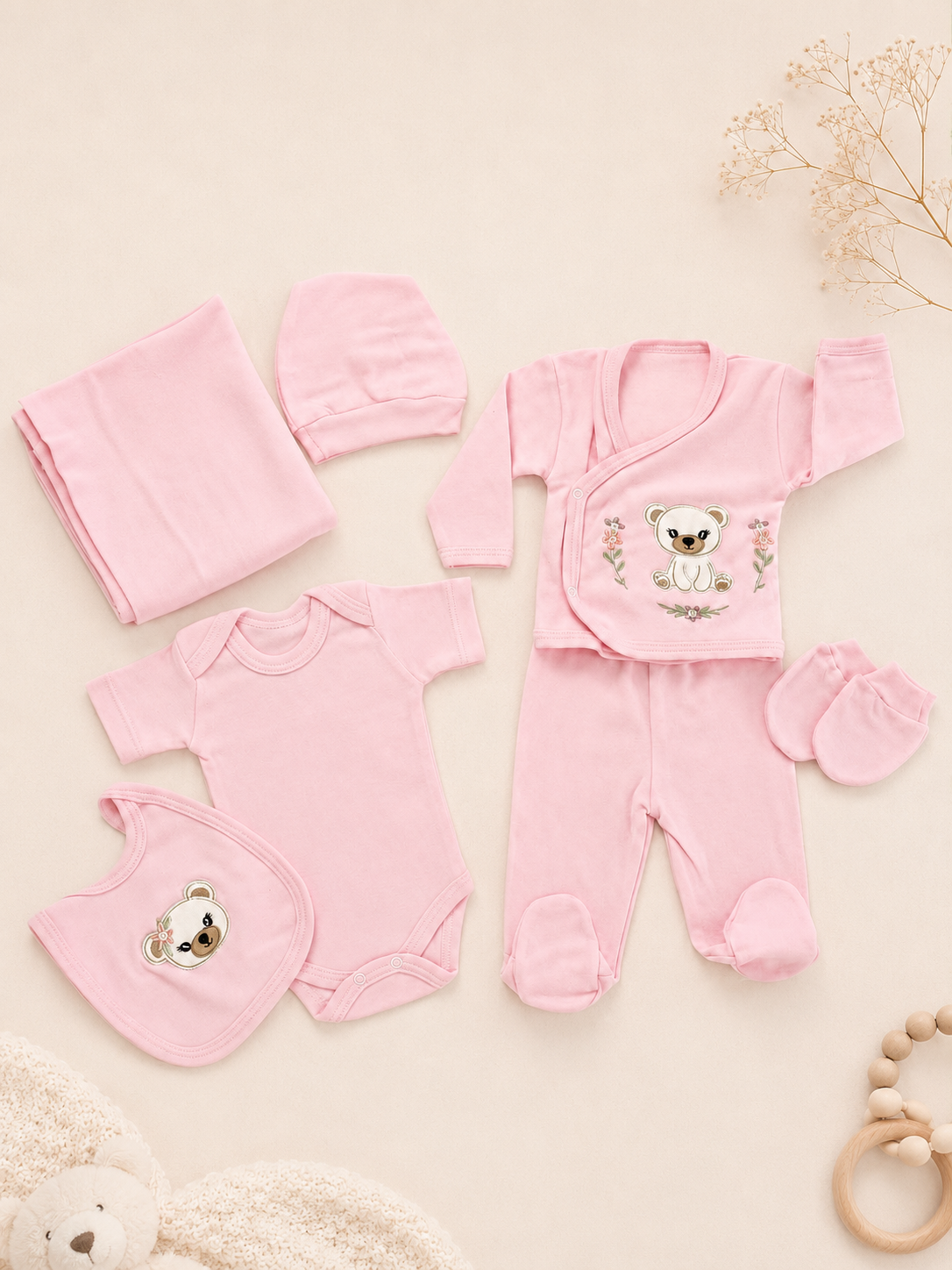 Višedjelni set za novorođenče - Pink Teddy